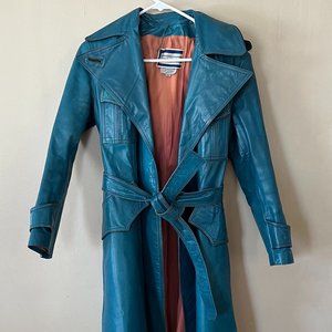 Vintage 1970's Suburban Heritage Turquoise Leather Trench Coat